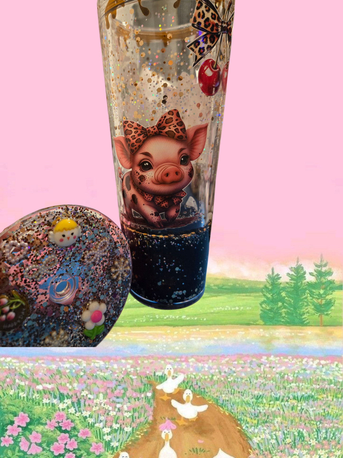 β¨π· Adorable Piggy Glitter Snow Globe Tumbler π·β¨