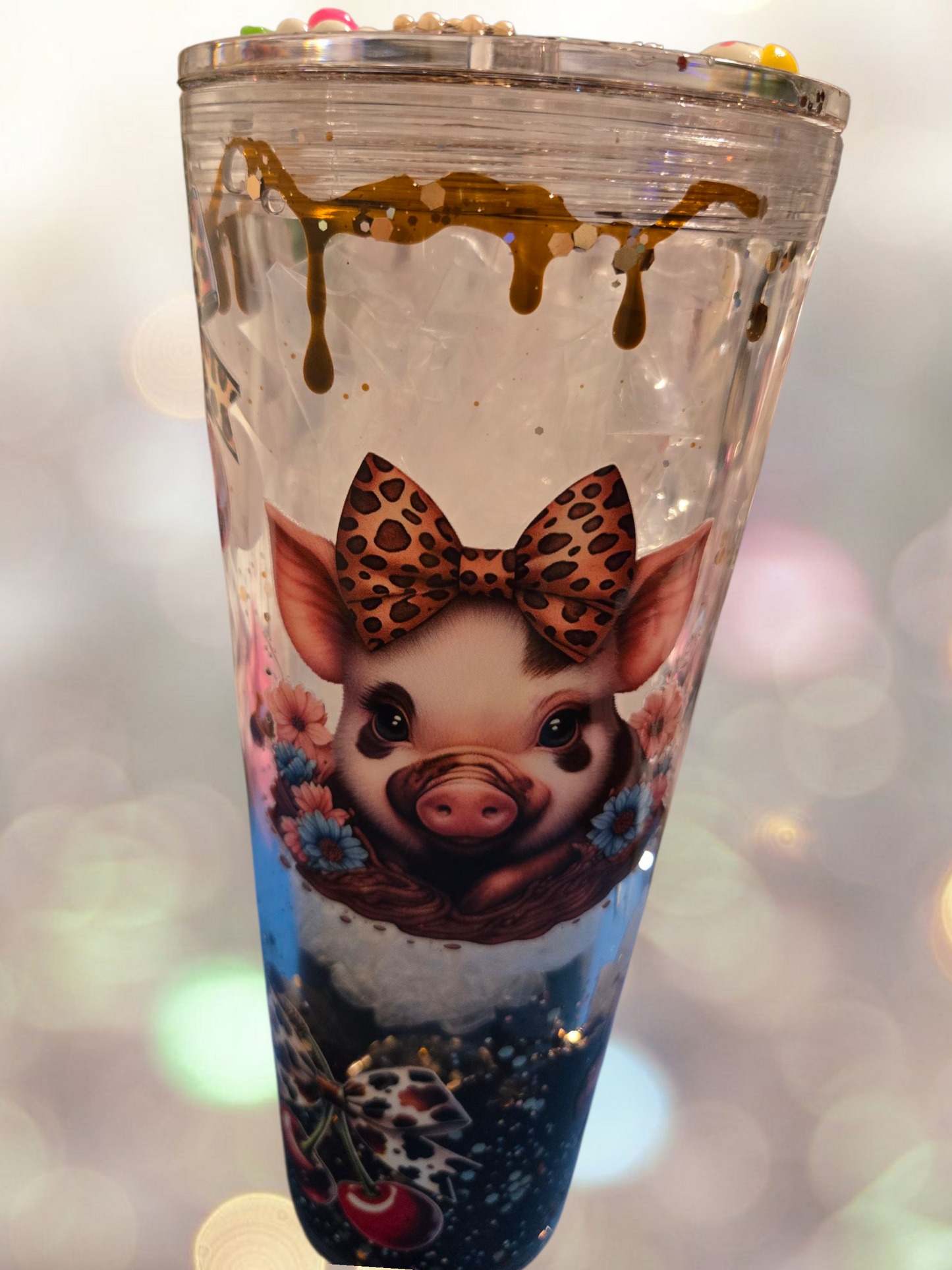 β¨π· Adorable Piggy Glitter Snow Globe Tumbler π·β¨