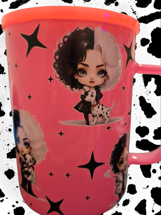 16 oz Cruella Glass Cup (with Lid & Straw)