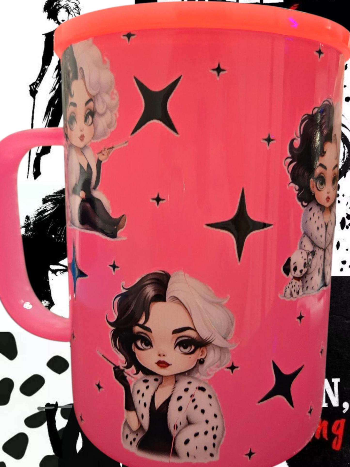 16 oz Cruella Glass Cup (with Lid & Straw)