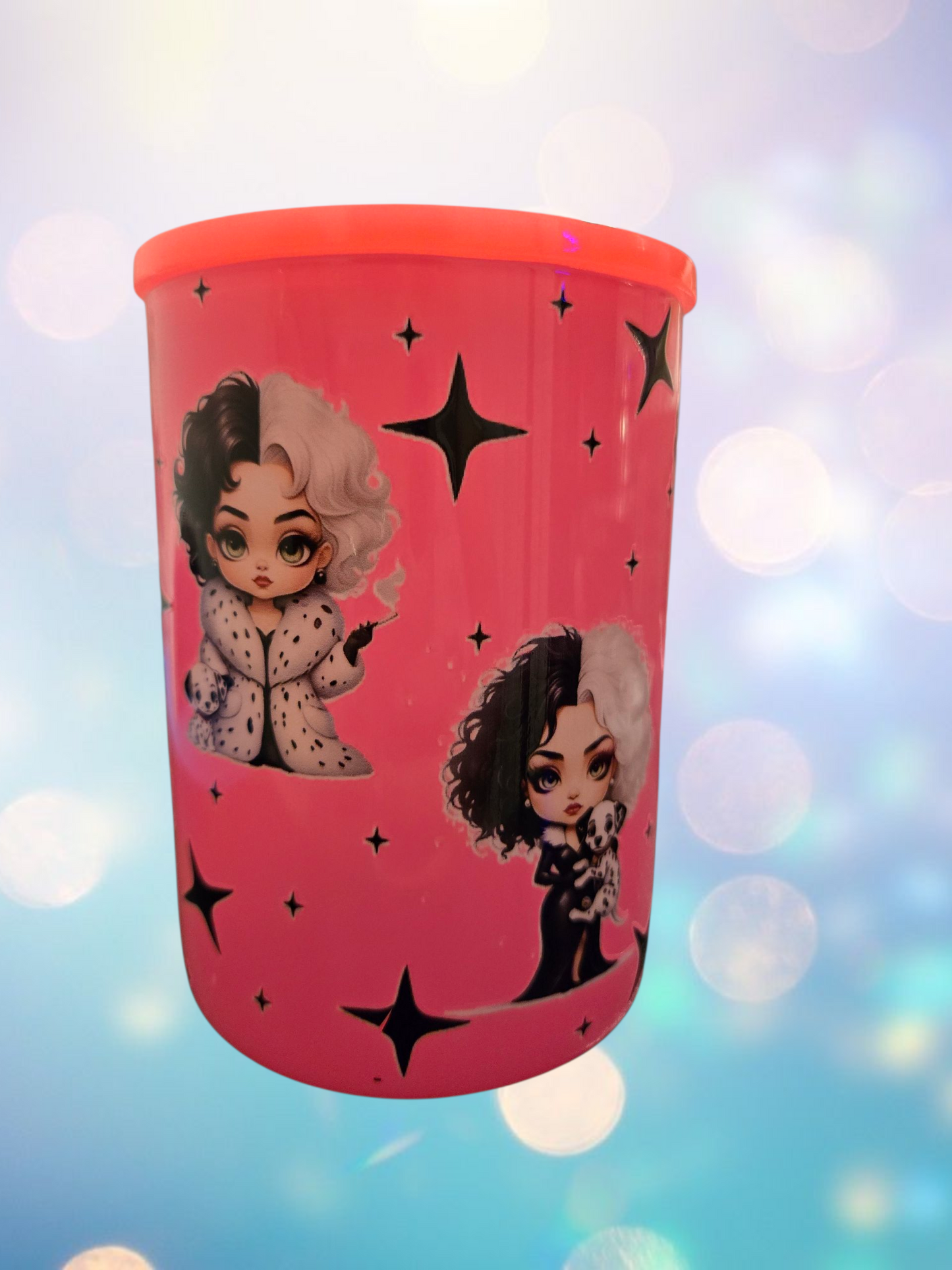16 oz Cruella Glass Cup (with Lid & Straw)