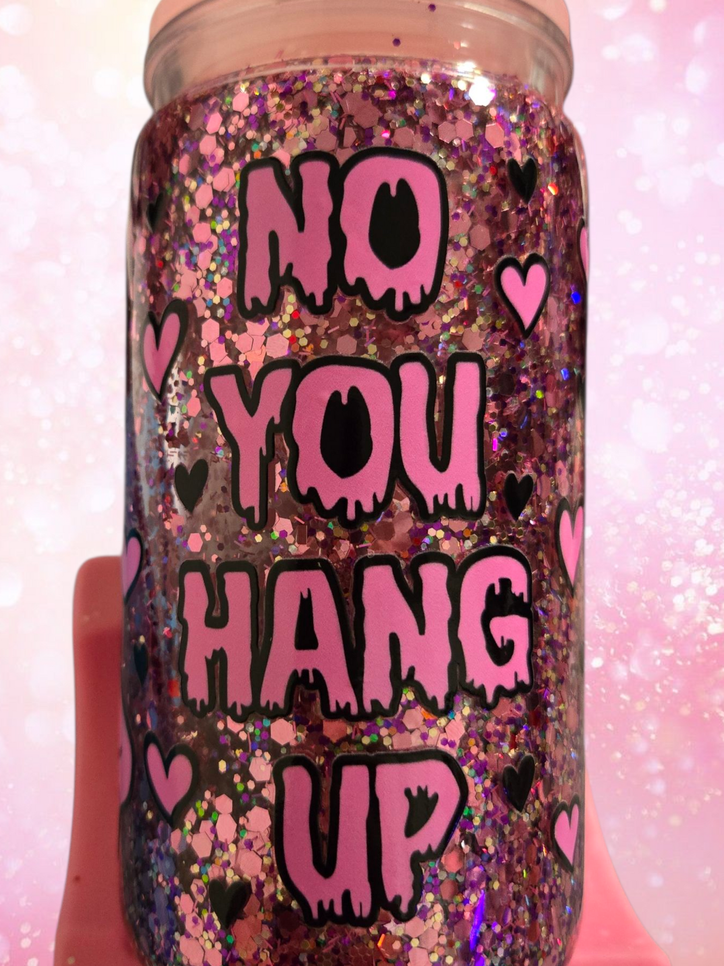 📞 You Hang Up – 20 oz Pink Glitter Acrylic Cup 🔪💖