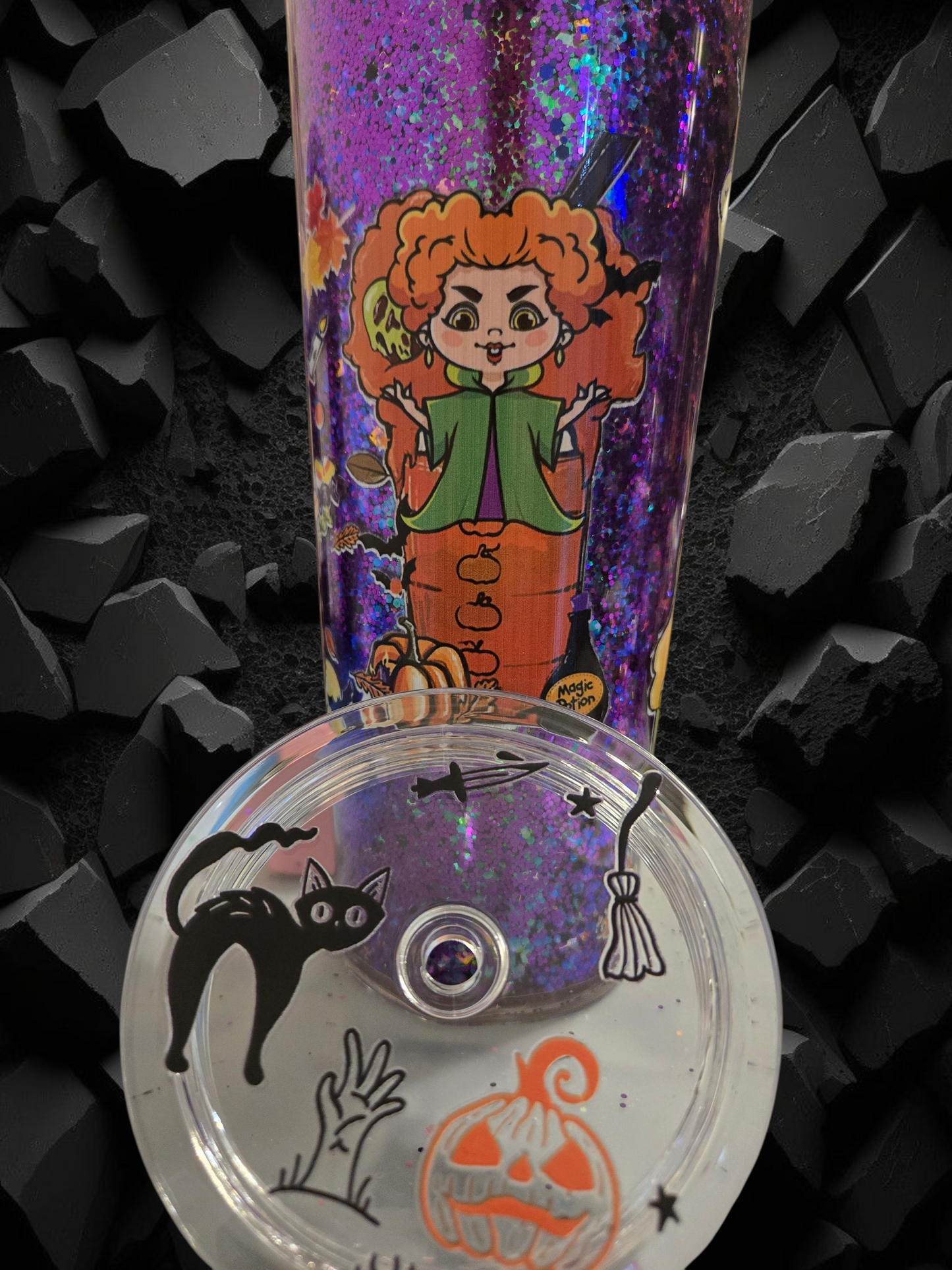 🔮 Hocus Pocus 24 oz Acrylic Cup – Purple Glitter Edition 🔮