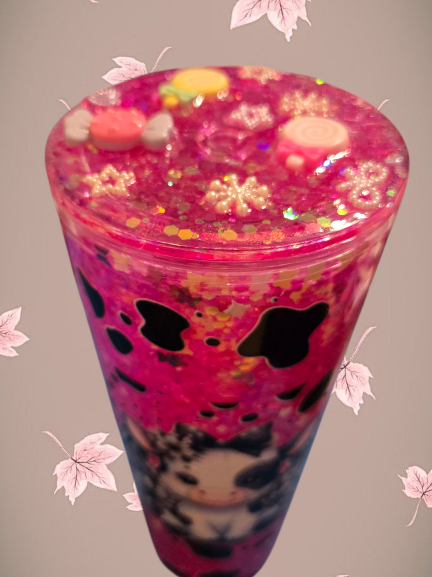 🌸🐮 Sparkly Cow Snow Globe Tumbler 🐮🌸