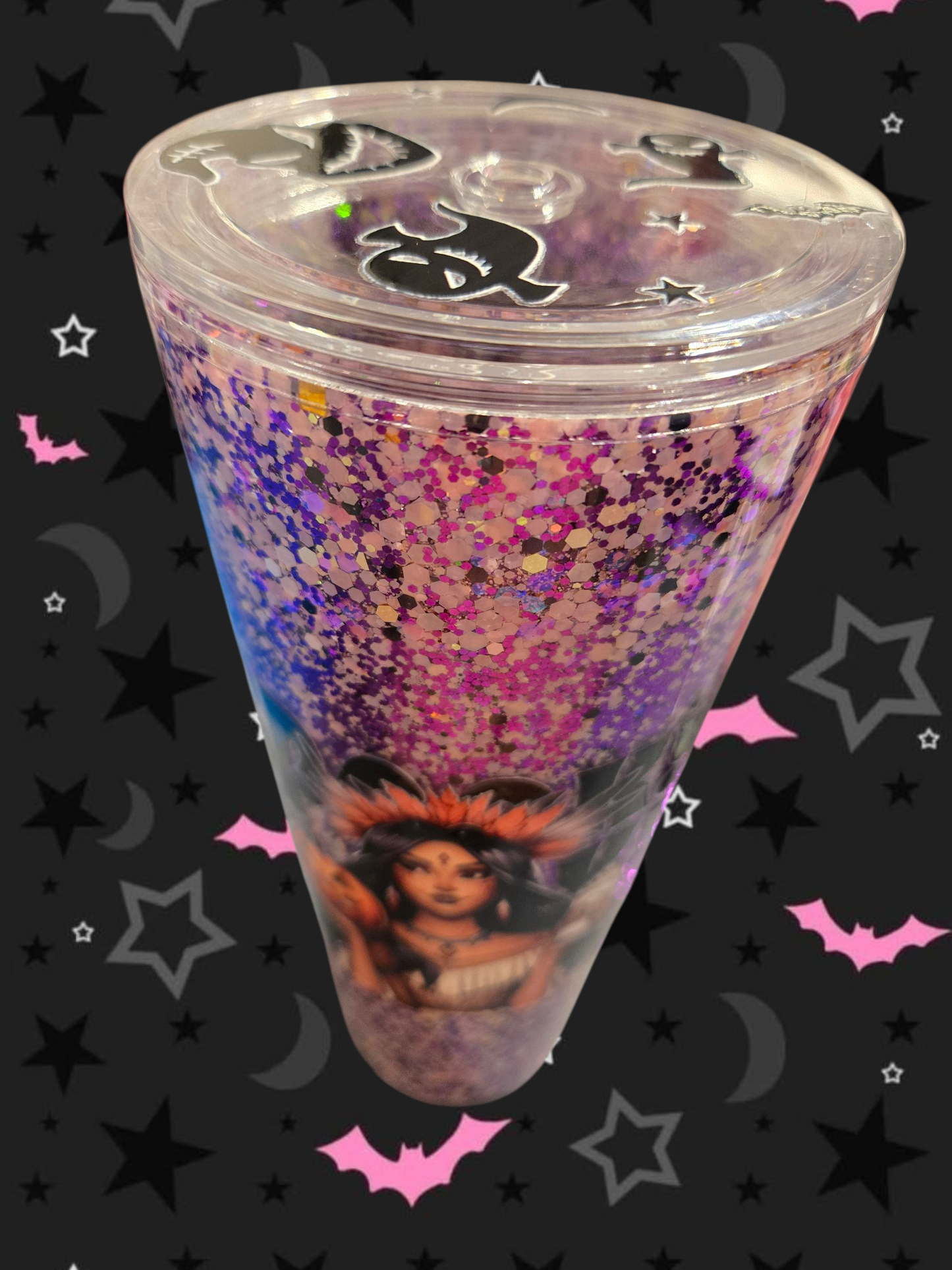 💜 24 oz Spooky Vibes Snowglobe Cup – Mulan & Pocahontas Edition 💜