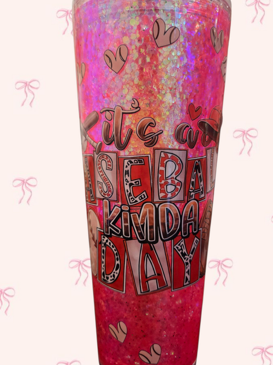 ⚾ It’s a Baseball Kind of Day – 24 oz Acrylic Cup (Pink Sparkly)