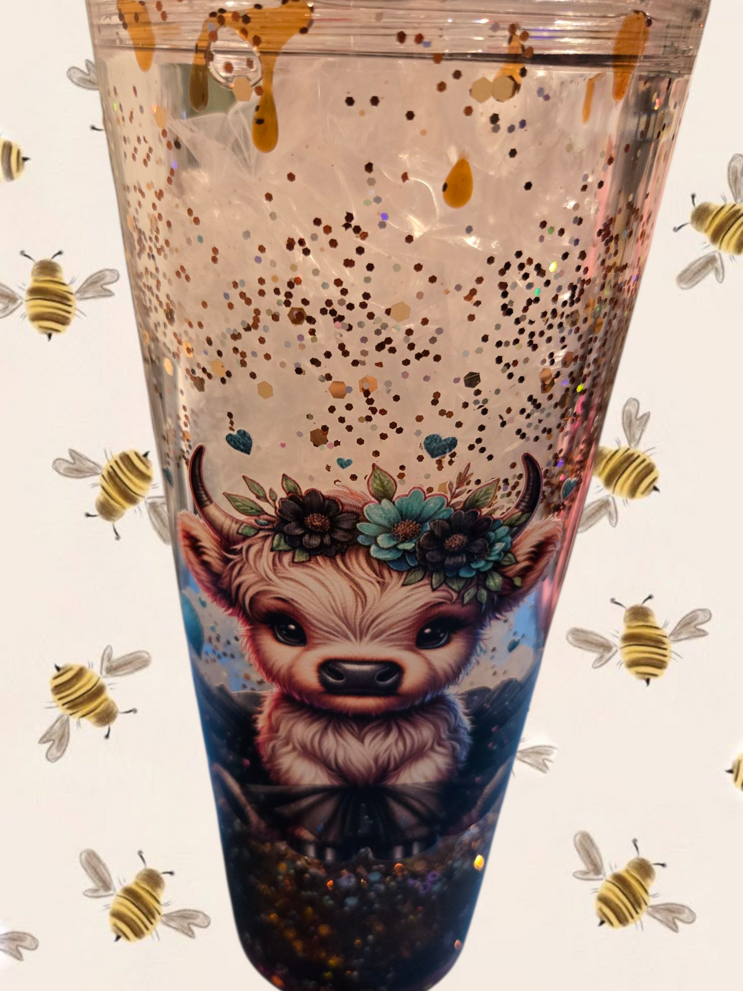 🌟🐂 Highland Cow Glitter Snow Globe Tumbler 🐂🌟