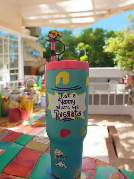 💖 “Just a Nanny Raising Her Rugrats” 40 oz Tumbler – Hot/Cold + Adorable!