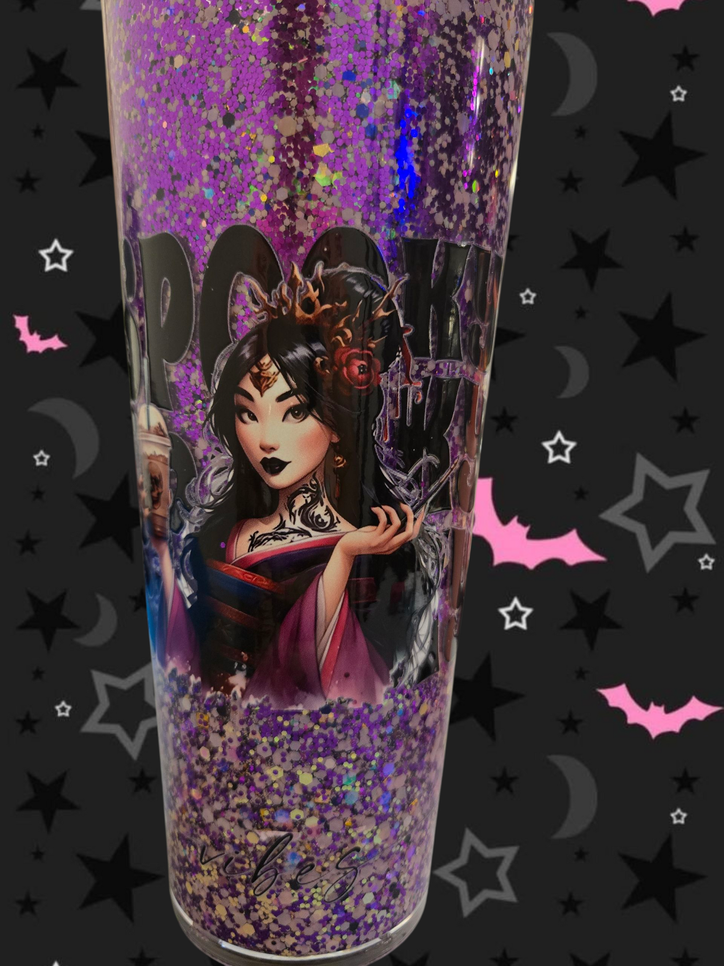 💜 24 oz Spooky Vibes Snowglobe Cup – Mulan & Pocahontas Edition 💜