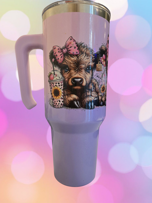 🌸 40 oz Cute Baby Cow Tumbler – Shiny Pink Stainless Steel 🌸