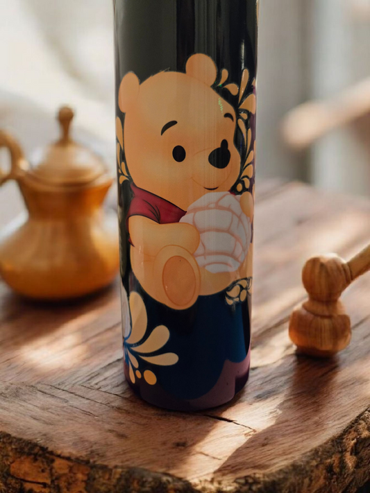🐻✨ Pooh & Conchas 20 oz Black Stainless Steel Skinny Mug – Cozy & Cute