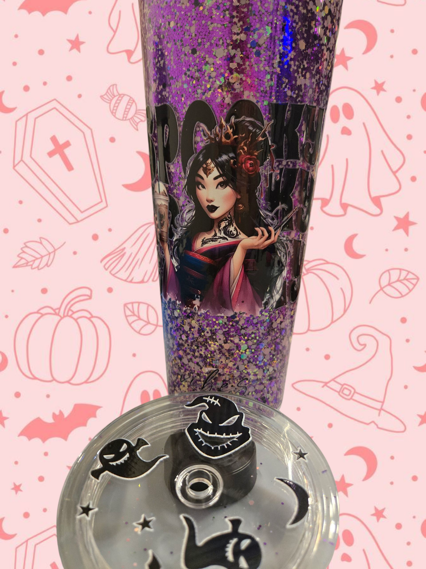 💜 24 oz Spooky Vibes Snowglobe Cup – Mulan & Pocahontas Edition 💜