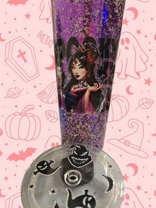💜 24 oz Spooky Vibes Snowglobe Cup – Mulan & Pocahontas Edition 💜